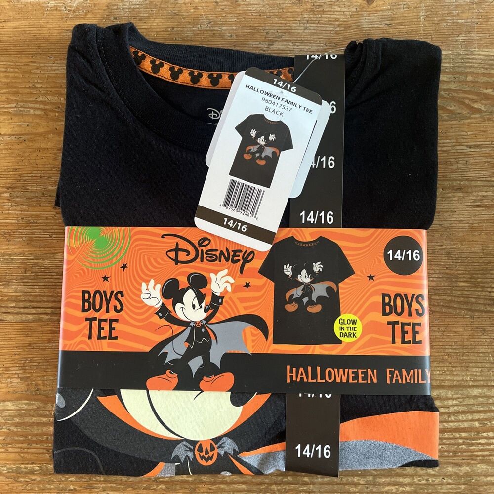 Disney Mickey Mouse Shirt Boys 14/16 Black Halloween Vampire Dracula Graphic Tee